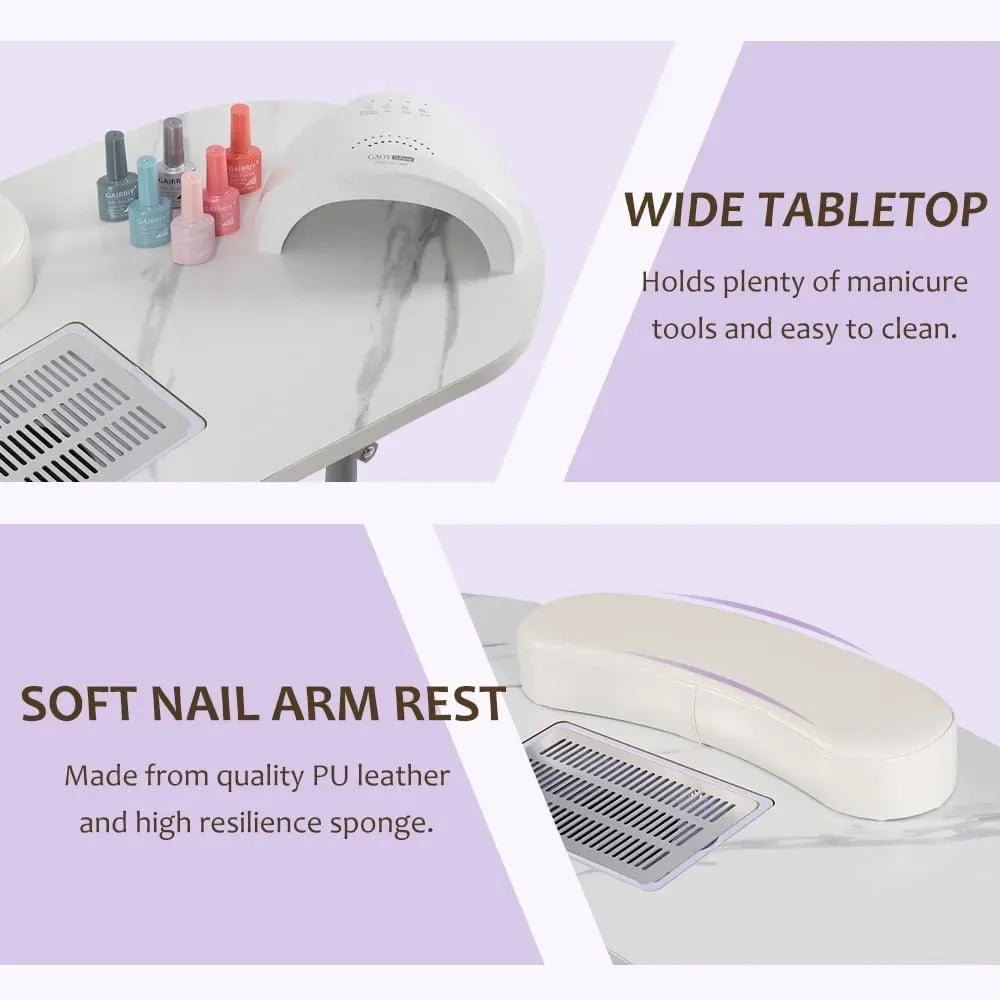 Portable Manicure Table Foldable Nail Desk with Charging Station Dust Collector Professional Nail Tech Table for Technician Spa