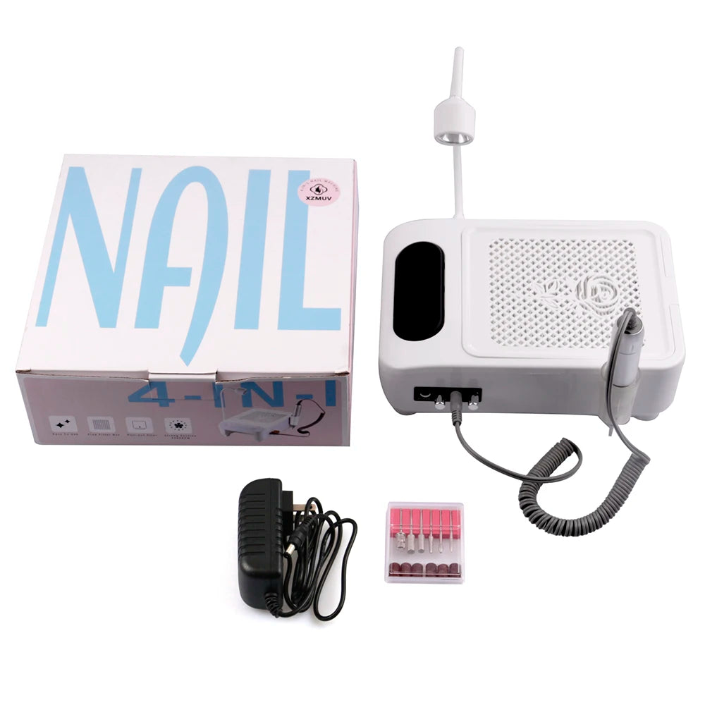 4 in 1 Nail Machine manicure,  Art Electric Drill Machine Portable Vacuum Nail Dust Collector Nail Drying Lamp manicure File Kit